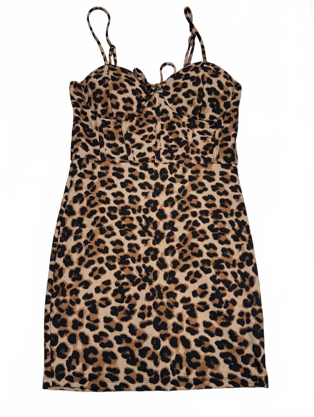 Justify Leopard Print Bodycon Mini Dress with Spaghetti Straps